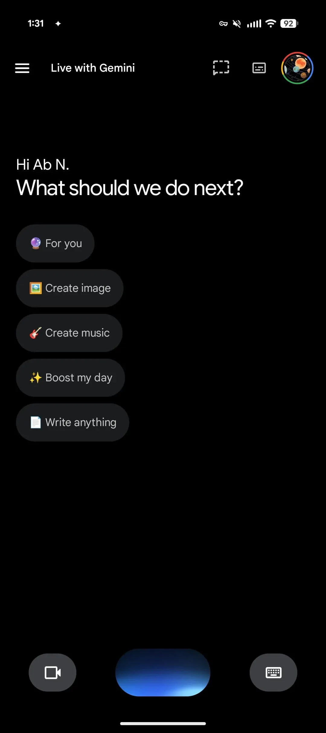 Gemini Live Android arayüzü