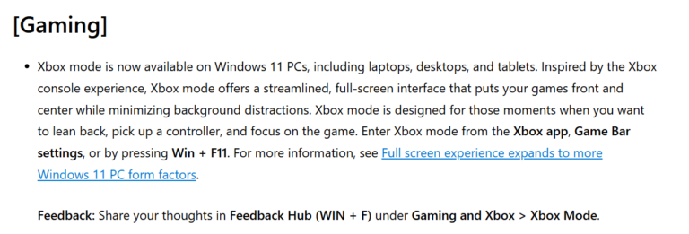 Windows 11 Xbox modu