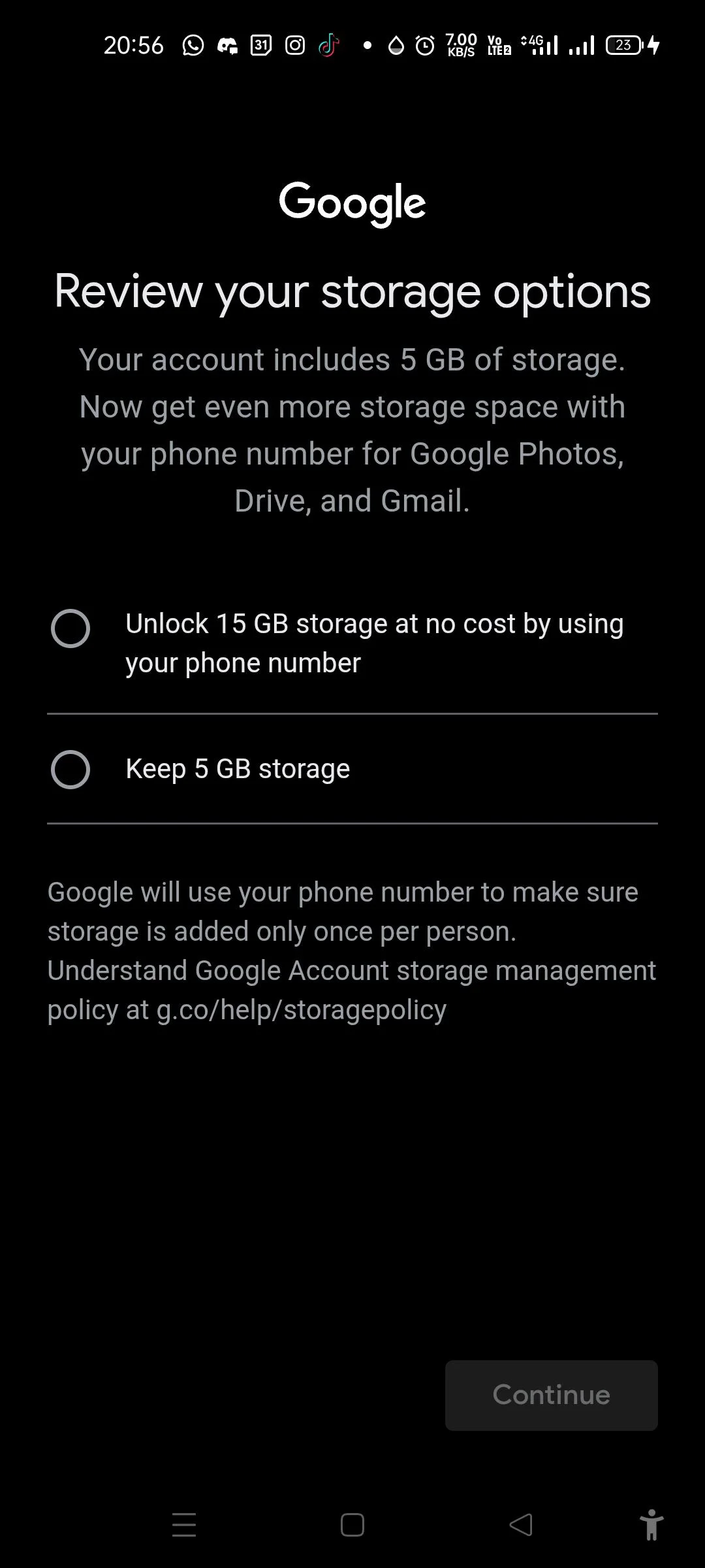 Google depolama alanı