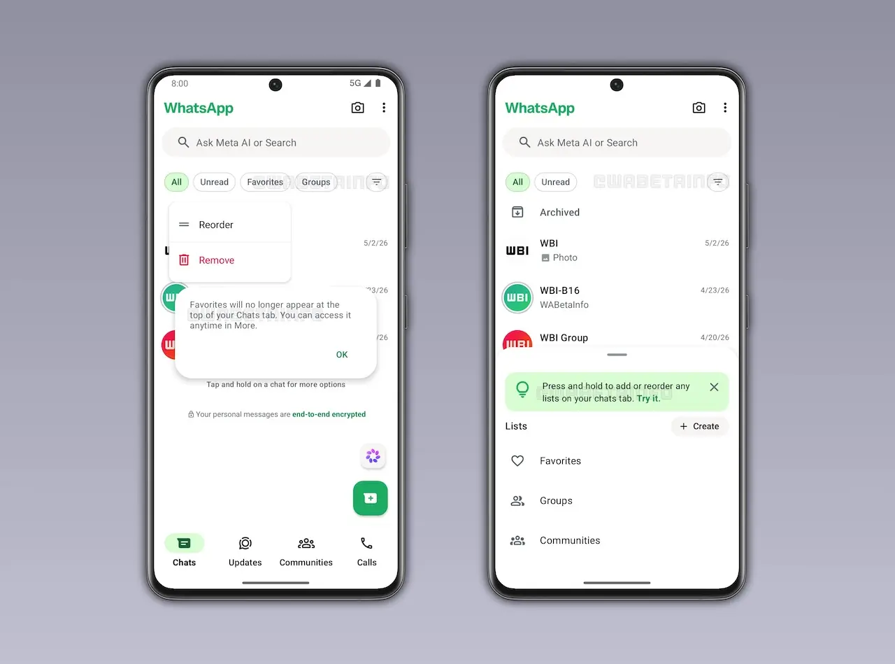 WhatsApp sohbet listesi
